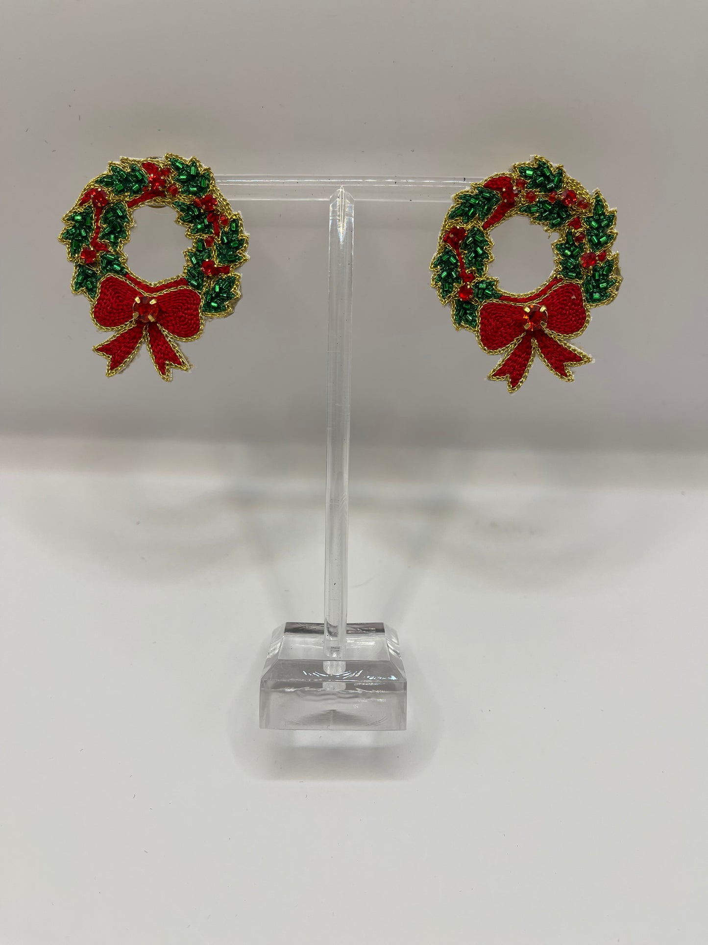 Oversized Jeweled Wreaths with Bow Stud Earrings