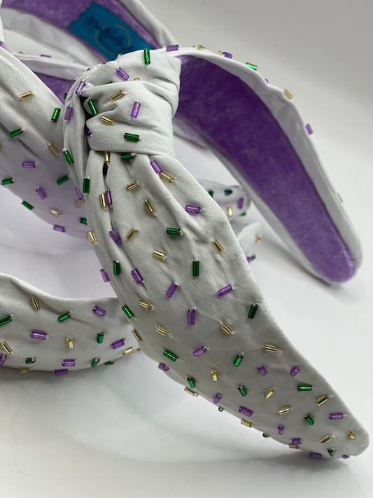 White Mardi Gras Confetti knot headband