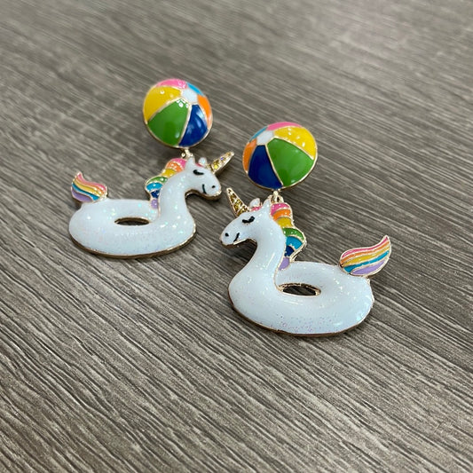 Unicorn Inner Tube Earrings with Beach Ball Stud