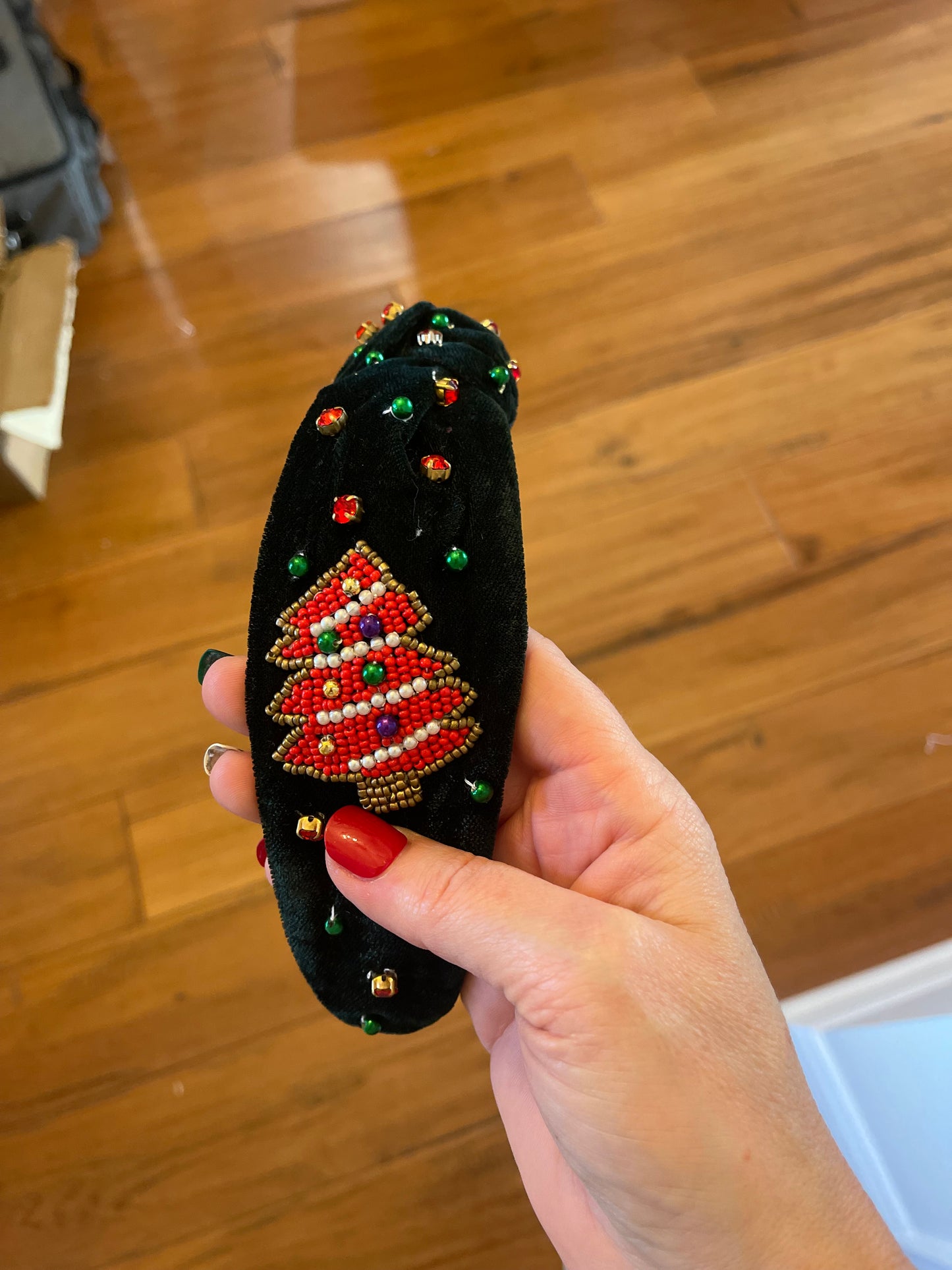 Green Velvet Christmas Tree Jeweled Headband