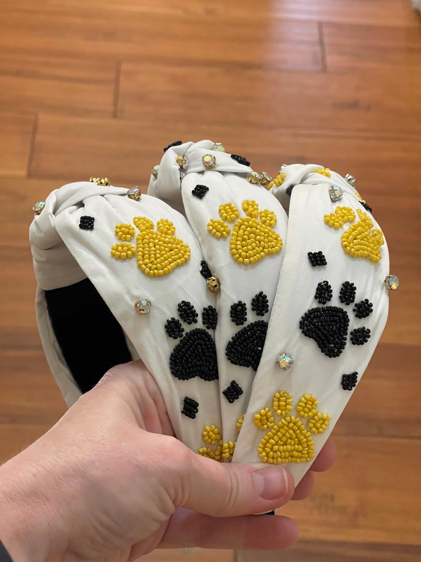 Black and Yellow Paw Print Beaded Headband