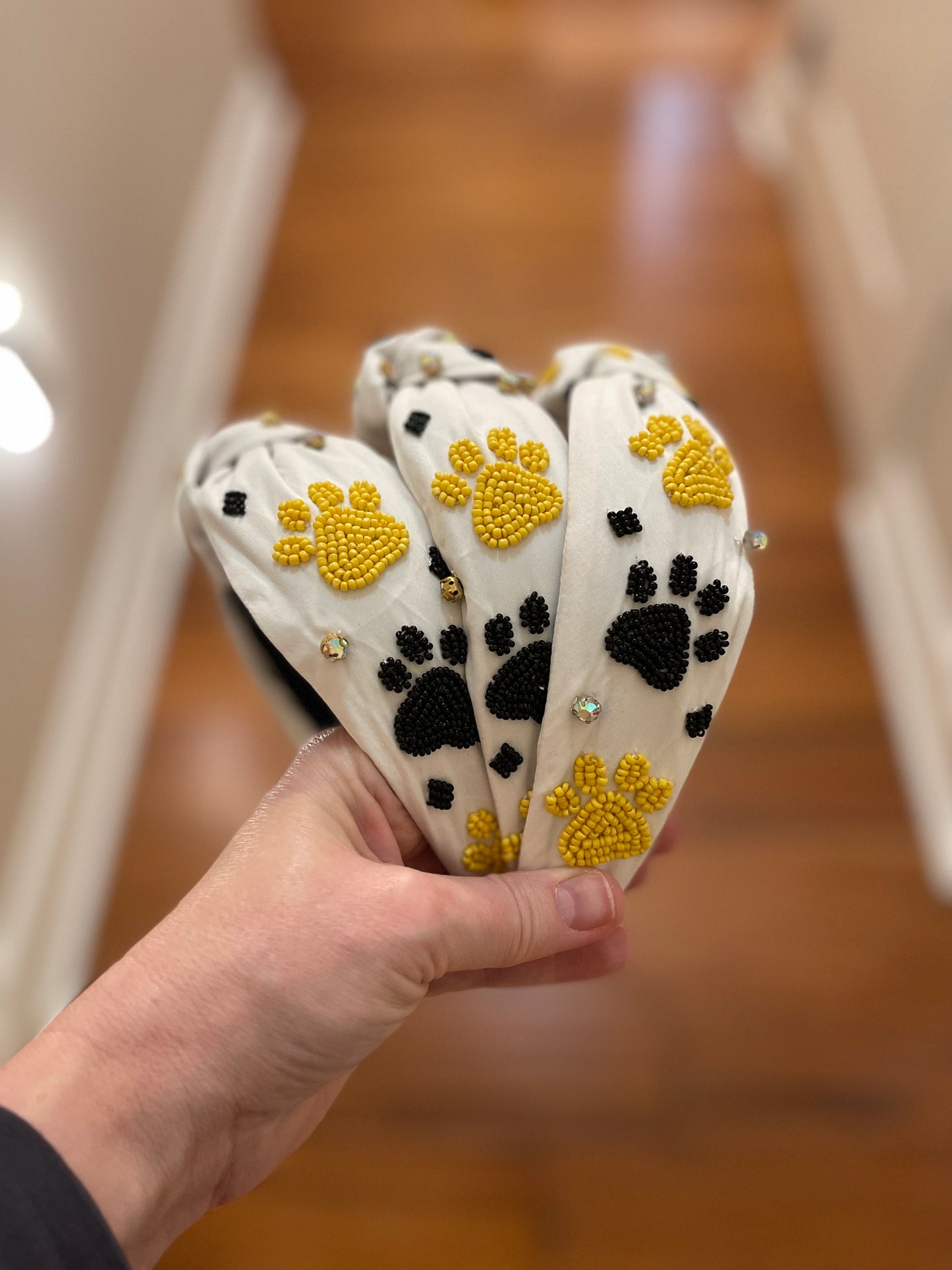 Black and Yellow Paw Print Beaded Headband