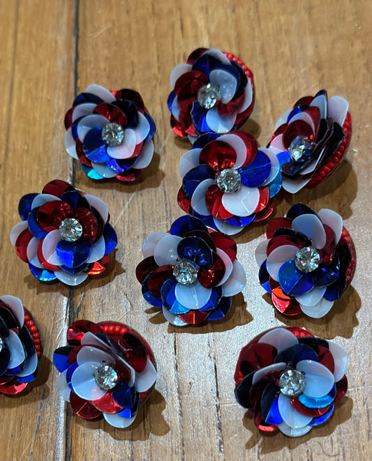 Red White and Blue Sequin Flower Stud Earrings