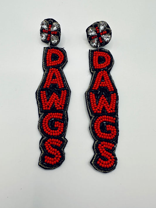 Red and Black Dawgs Beaded Earrings