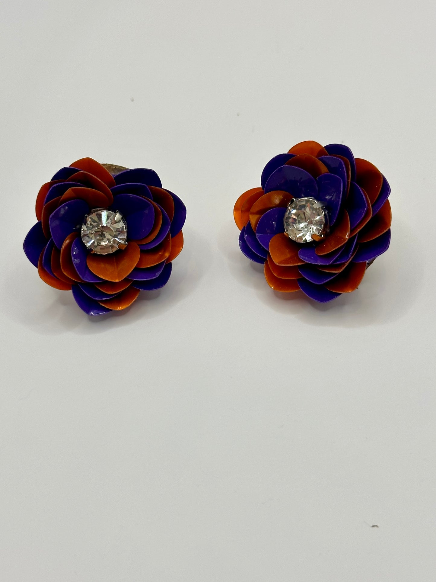 Purple and Orange Sequin Flower Stud Earrings