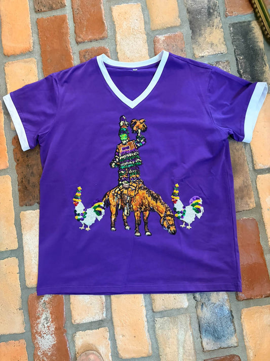 PRE-ORDER Heyyyyy Mardi Grad V-Neck Tee (Adult & Kids)