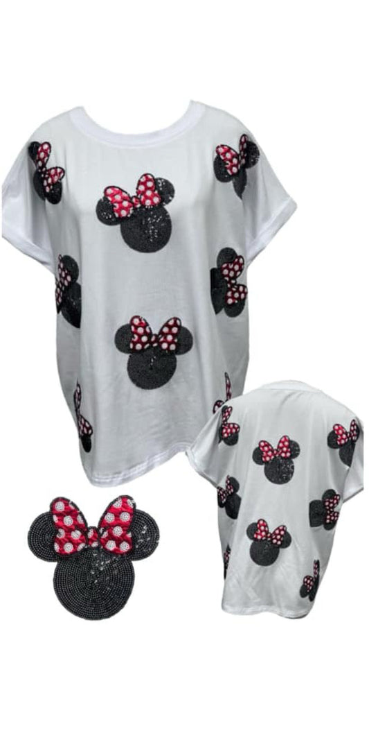 Red Bow Mouse Sequin Shirt-Adult