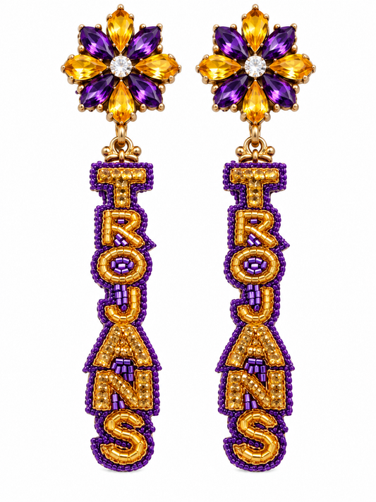 PREORDER-Trojans Purple & Gold Dangle Earrings