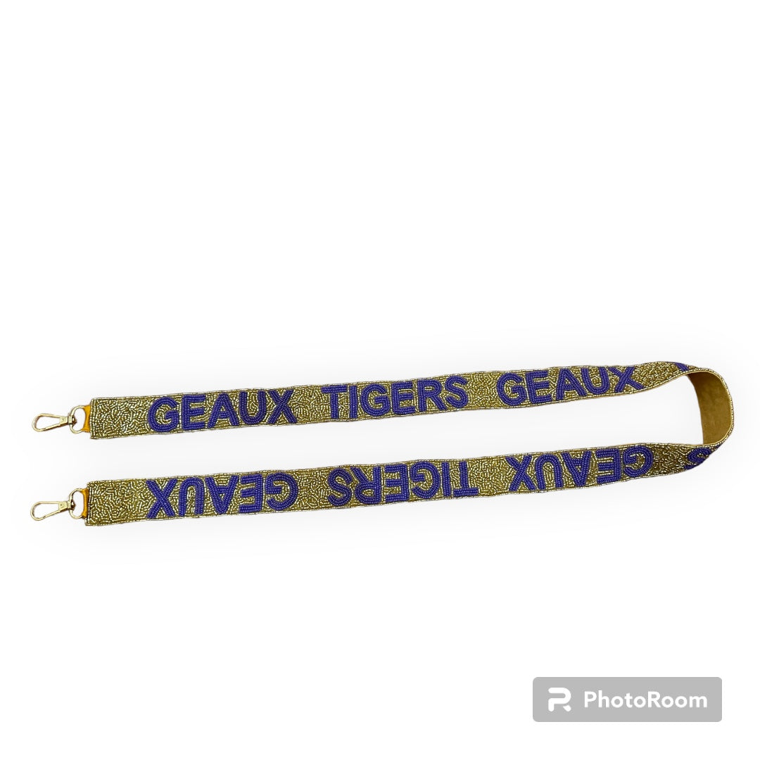 GEAUX Tigers Gold and Purple Beaded Purse Strap