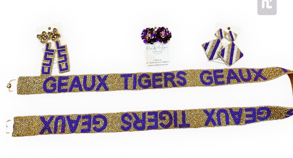 GEAUX Tigers Gold and Purple Beaded Purse Strap