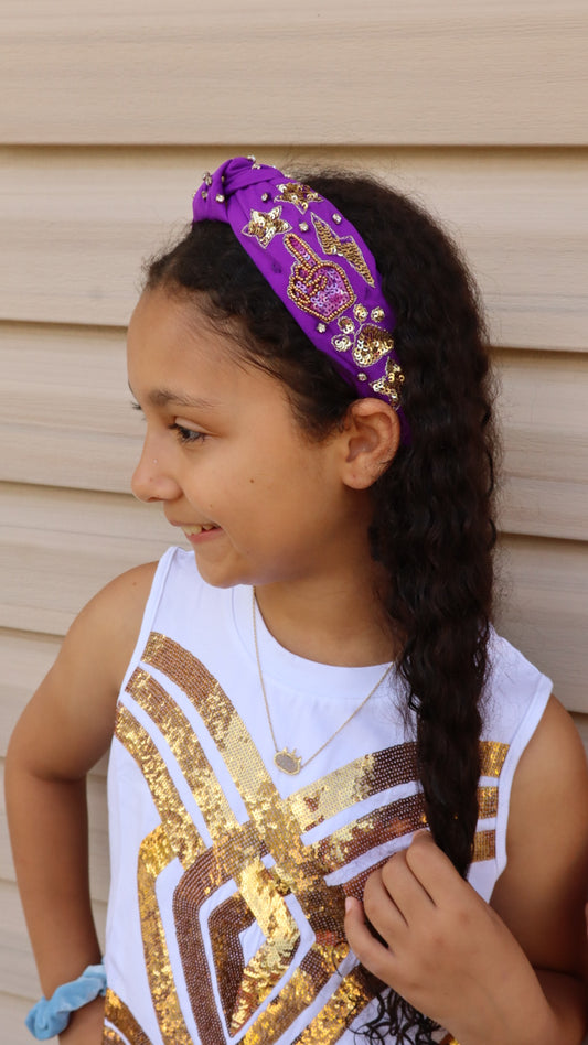 Purple and Gold Spirit Beaded and Sequined Headband