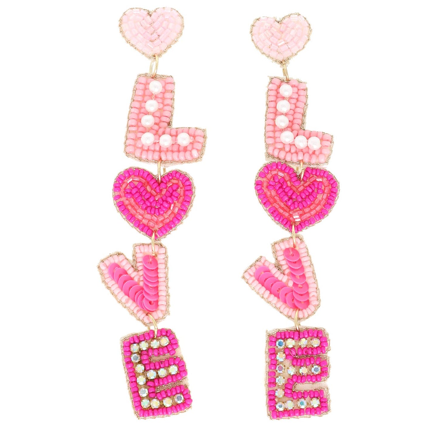 Love Valentine's Letter Jeweled Beaded Earrings: Red