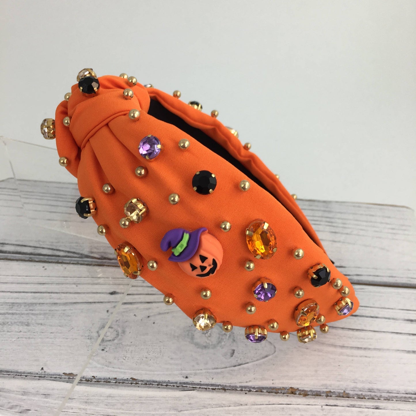 Fancy Halloween knot headband with gemstones and pumpkin