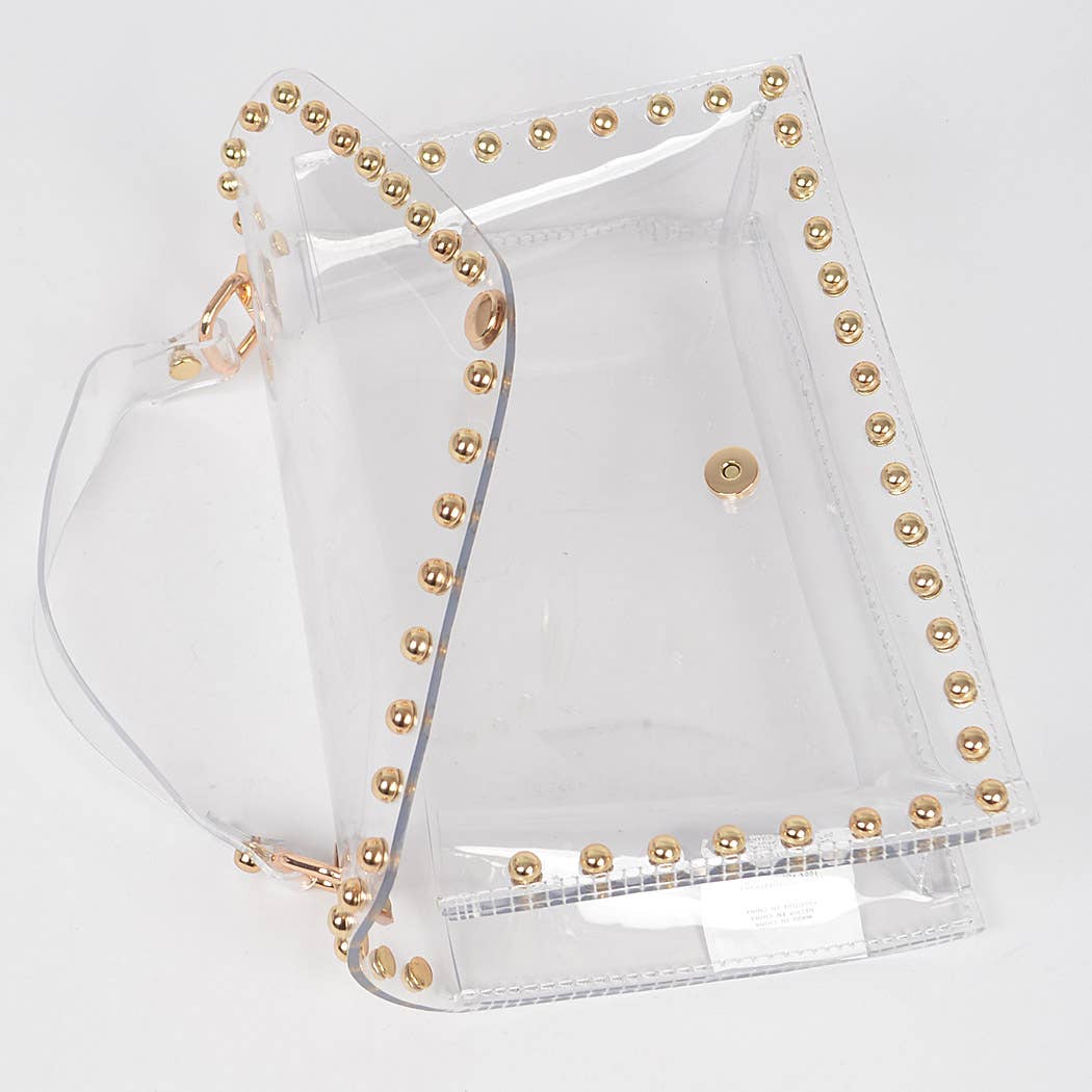 Gold Round Stud Clear Bag