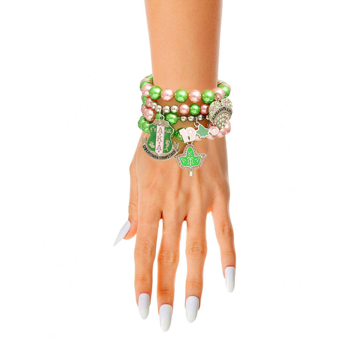 AKA Alpha Kappa Alpha Inspired Pink Green Pearl Bracelets: Pink and Green / Pearl / Stretch to Fit