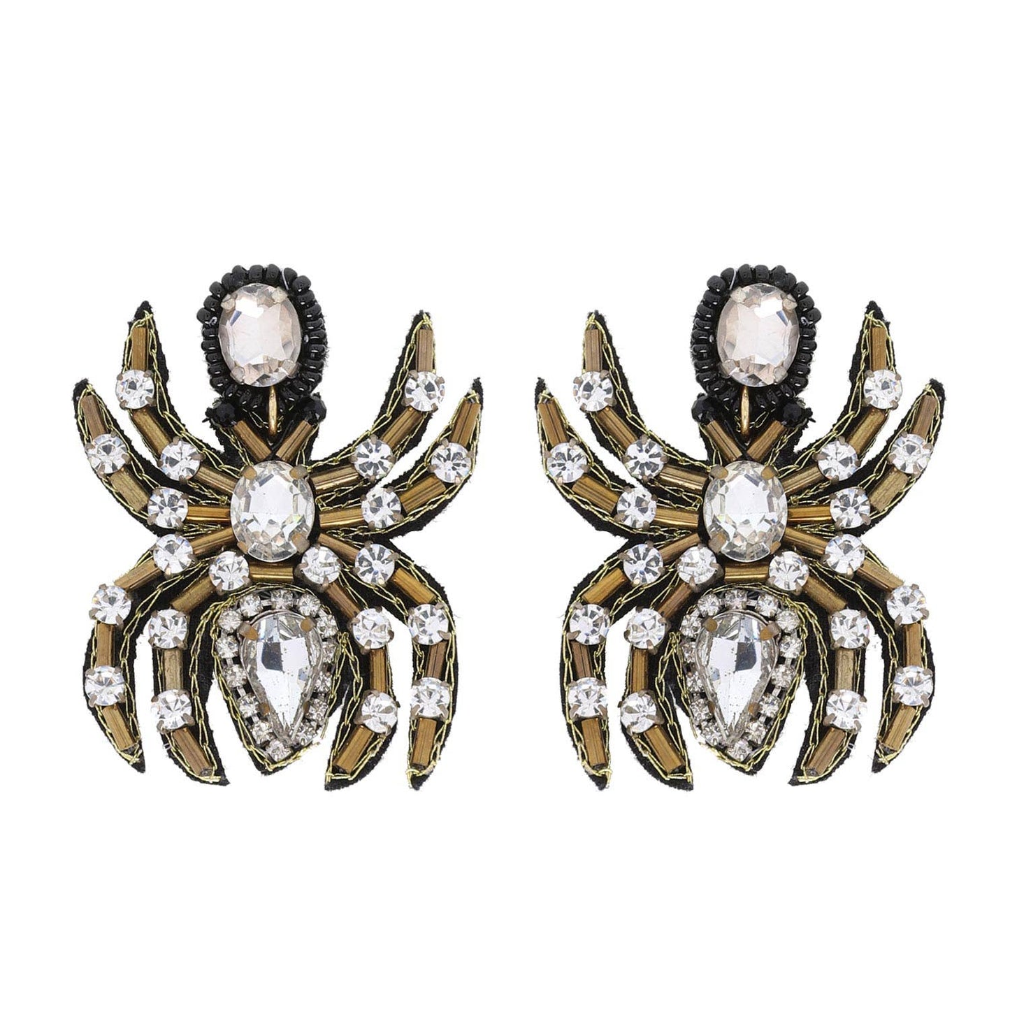 Jeweled Beaded Black Spider Halloween Earrings