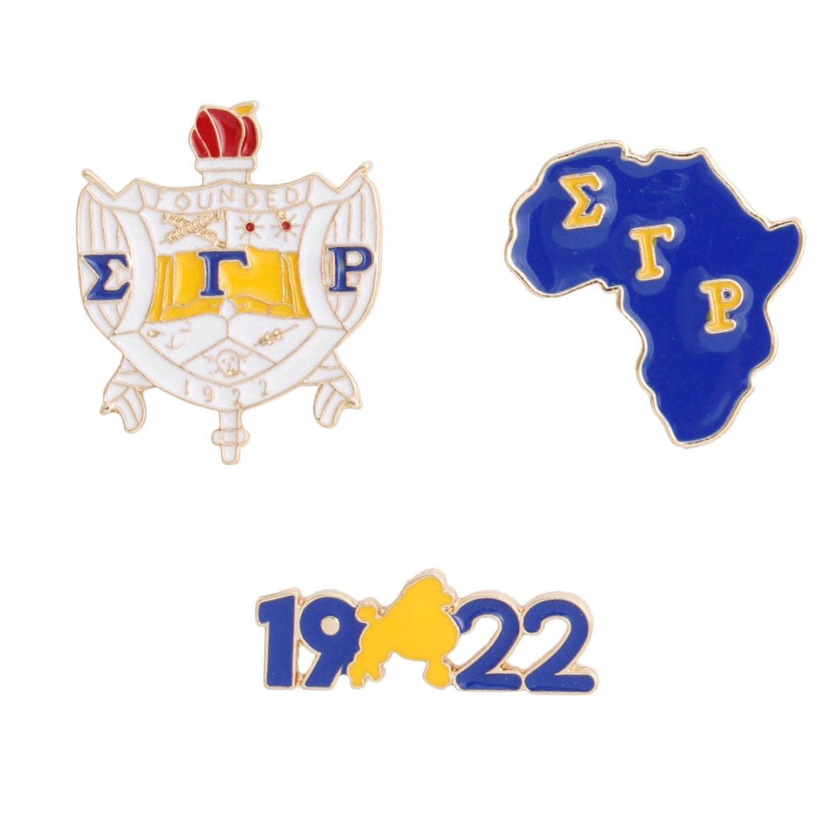 Sigma Gamma Rho Blue Gold Sorority Pin Set: Gold / Gold and Blue / 1.25 inches