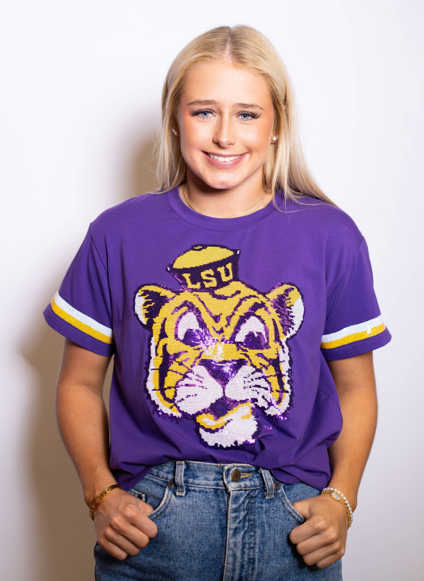 Women's Purple Licensed Sequin LSU Vintage Tiger Tee
