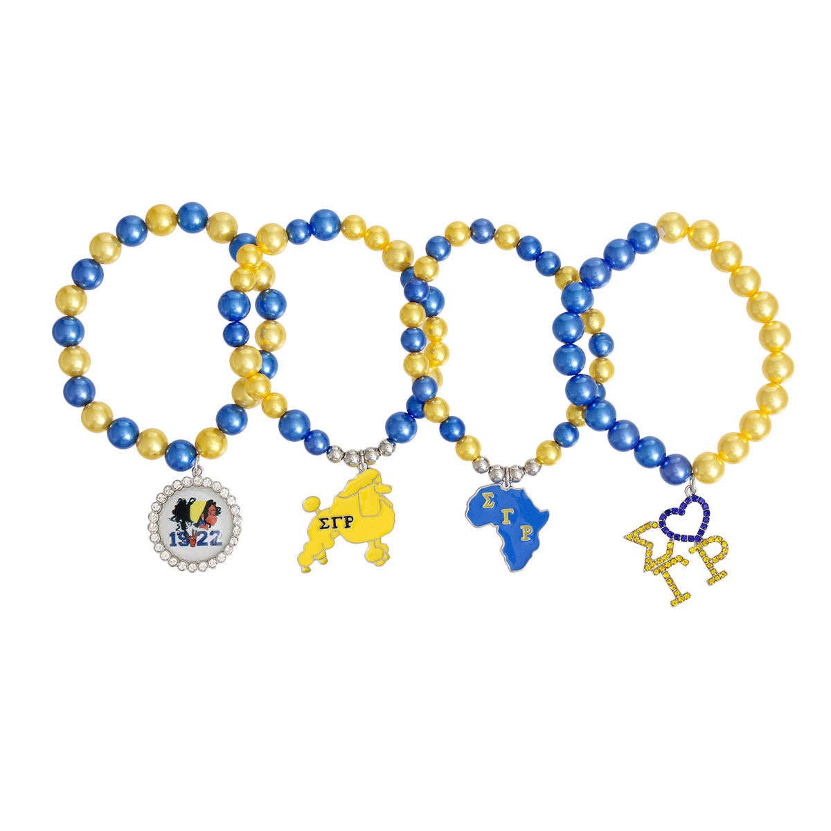 Sigma Gamma Rho Blue Yellow Pearl Silver Sorority Set: - / Pearl / Stretch to Fit