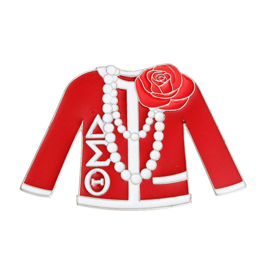 Delta Sigma Theta DST Red White Sweater Sorority Pin: Red and White / Rhodium / 2.15 x 3.25 inches