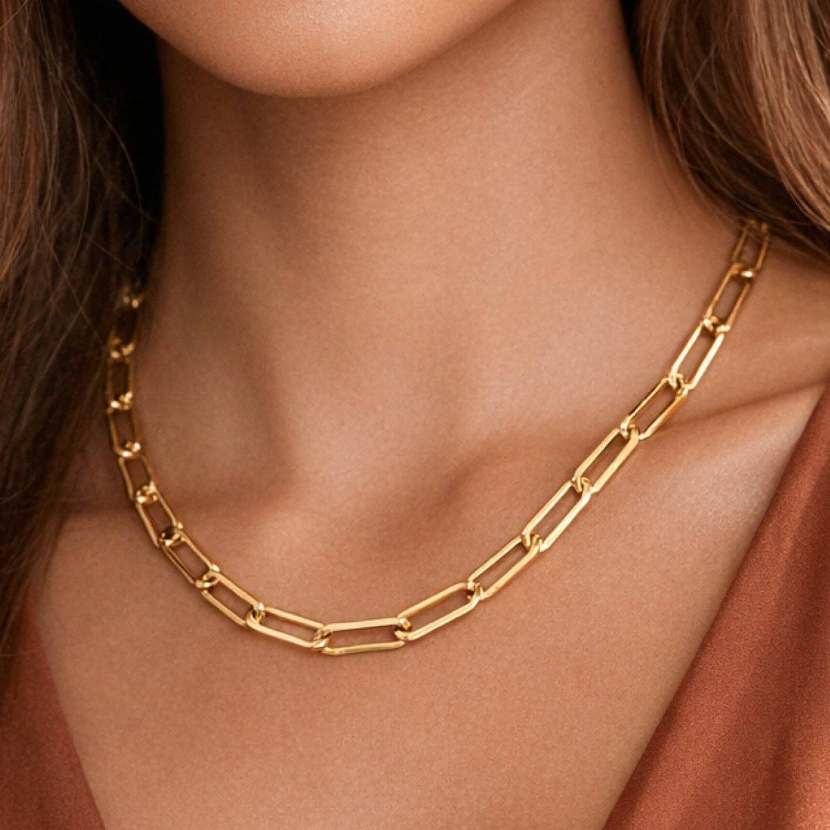 18K Gold PVD Plated Stainless Steel Link Chain Necklace - 7354: S0OX3T7354 Gold