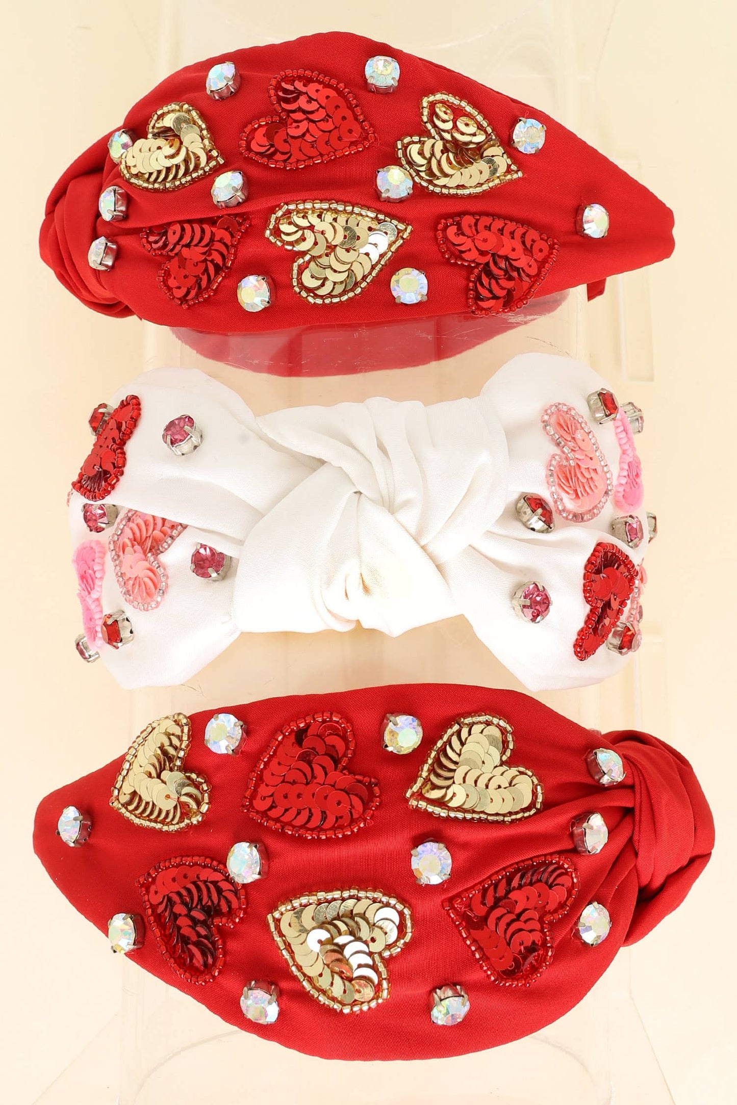 Valentine's Day Knotted Embellished Headbands: Red