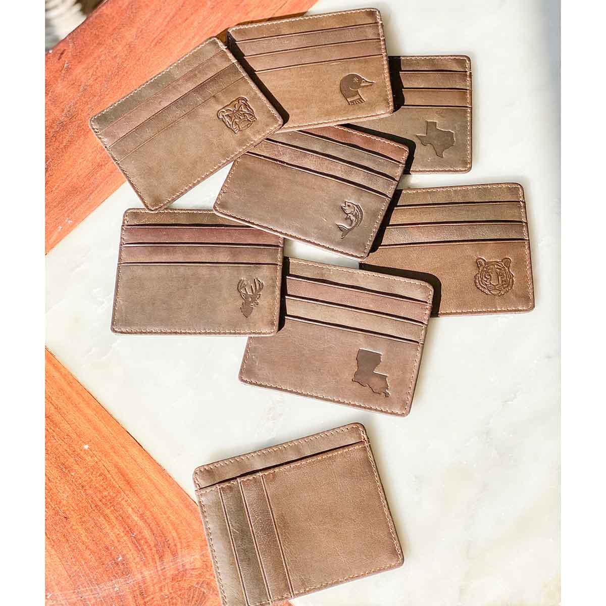 Louisiana Leather Embossed Slim Wallet   Dark Brown   3.5x4