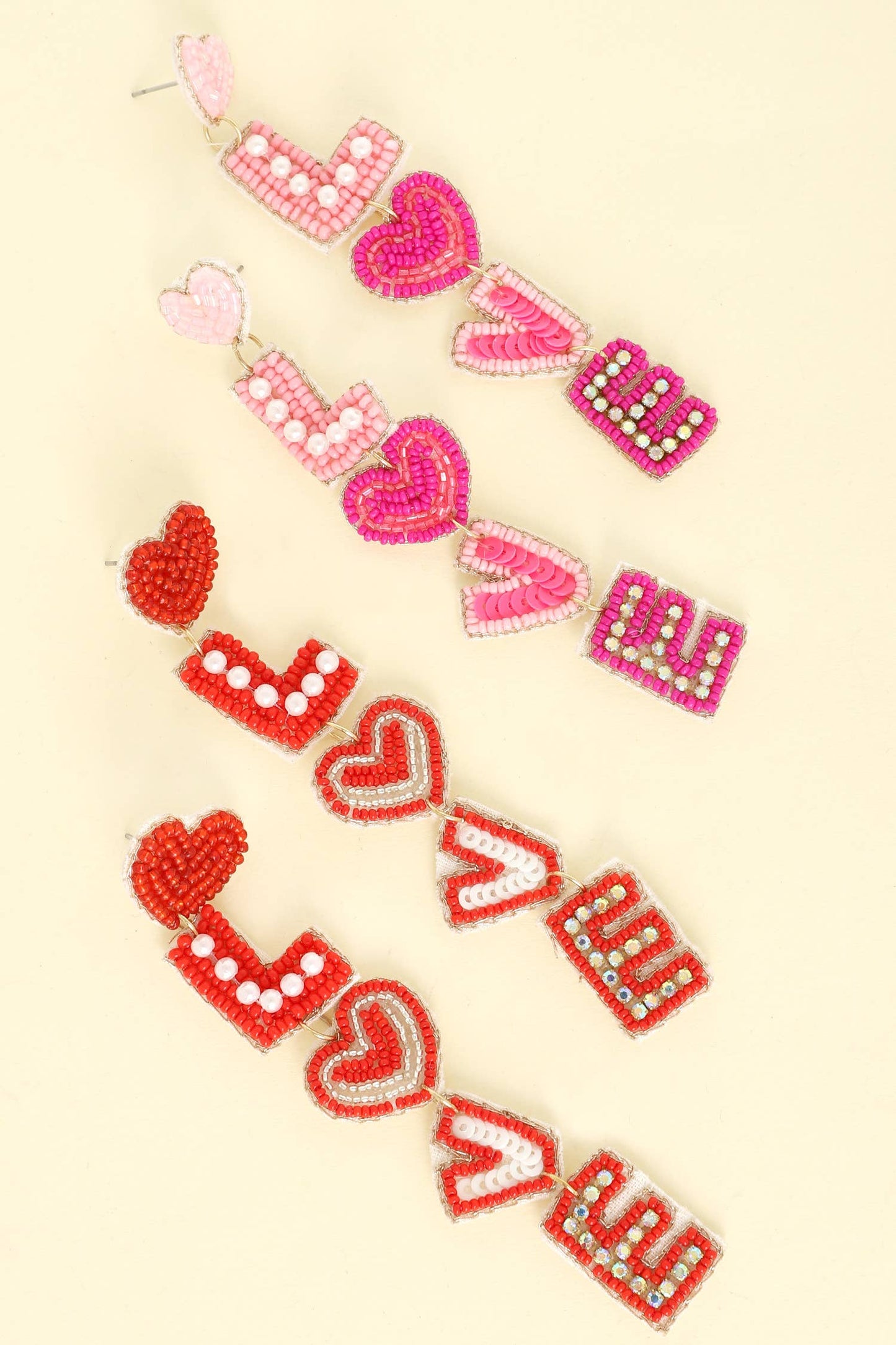 Love Valentine's Letter Jeweled Beaded Earrings: Pink