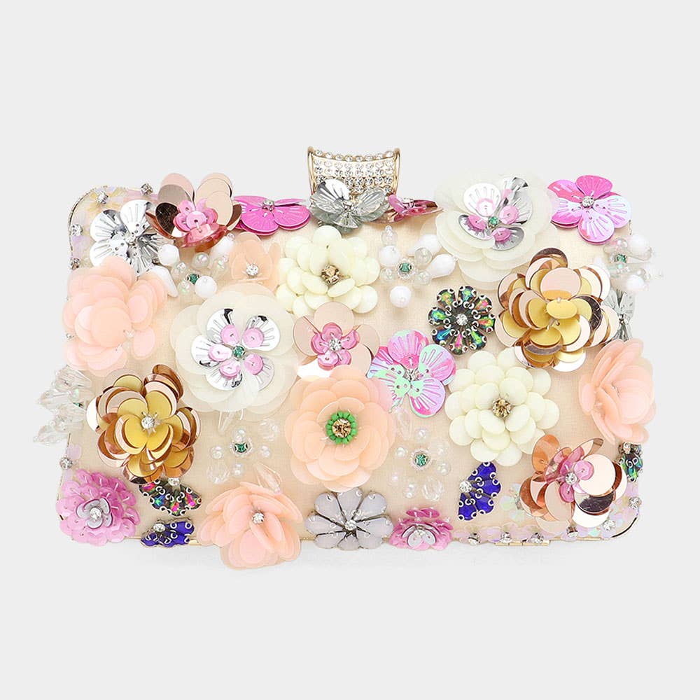 Sequin Flower Embellished Clutch / Evening Bag
: Silver