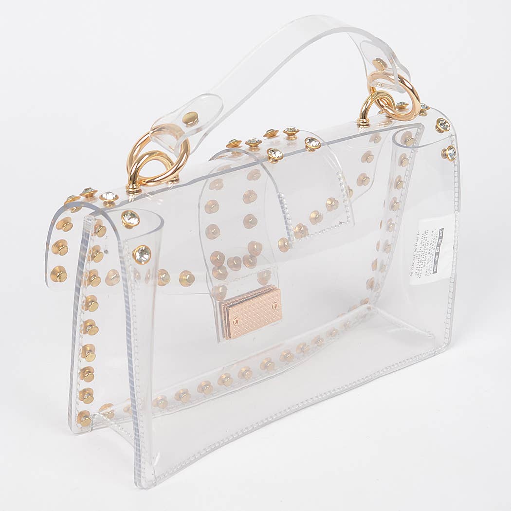 Glittering Rhinestone Transparent Crossbody Purse: Clear Gold