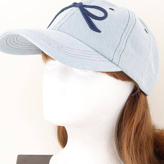 Cute Ribbon Embroidered Denim Cap- Two Colors