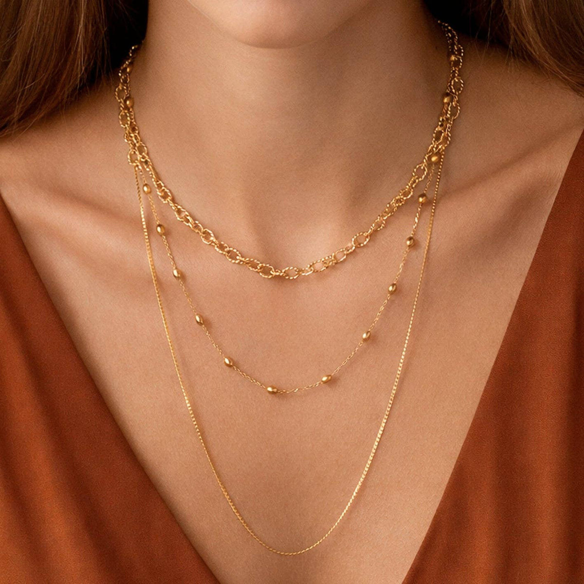 18K Gold Plated Waterproof Stainless Steel Chain Necklace - 7546: S0OX3T7546