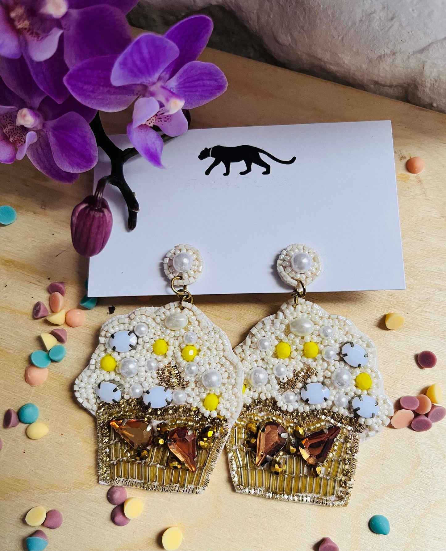 Cupcake Beaded Statement Earrings Birthday Food Party