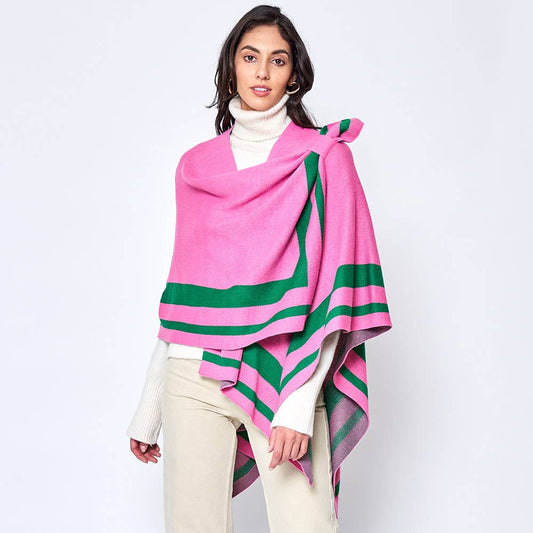 AKA Pink with Green Stripes Shoulder Strap Poncho