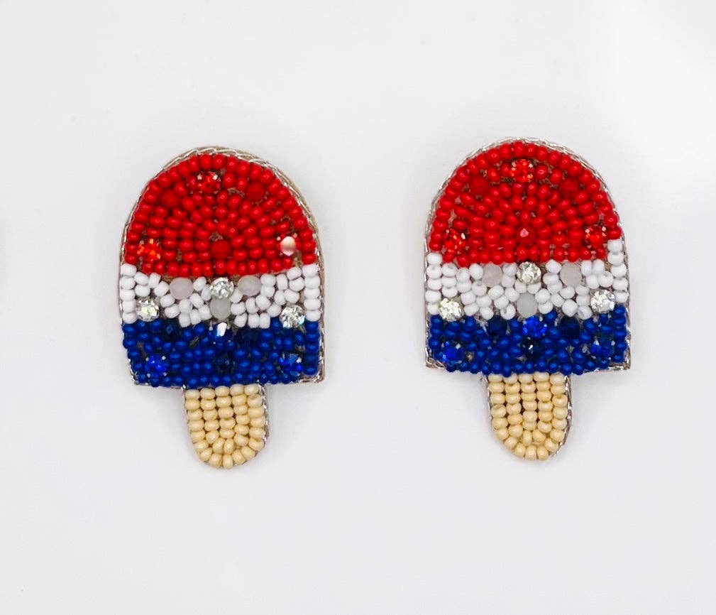 Popsicle Beaded Statement Earrings USA Patriotic Red White