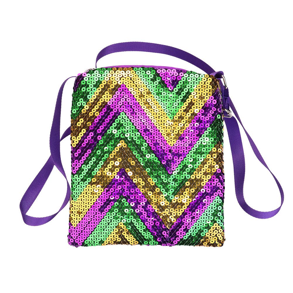 Mardi Gras Sequin Chevron Rectangle Crossbody Bag