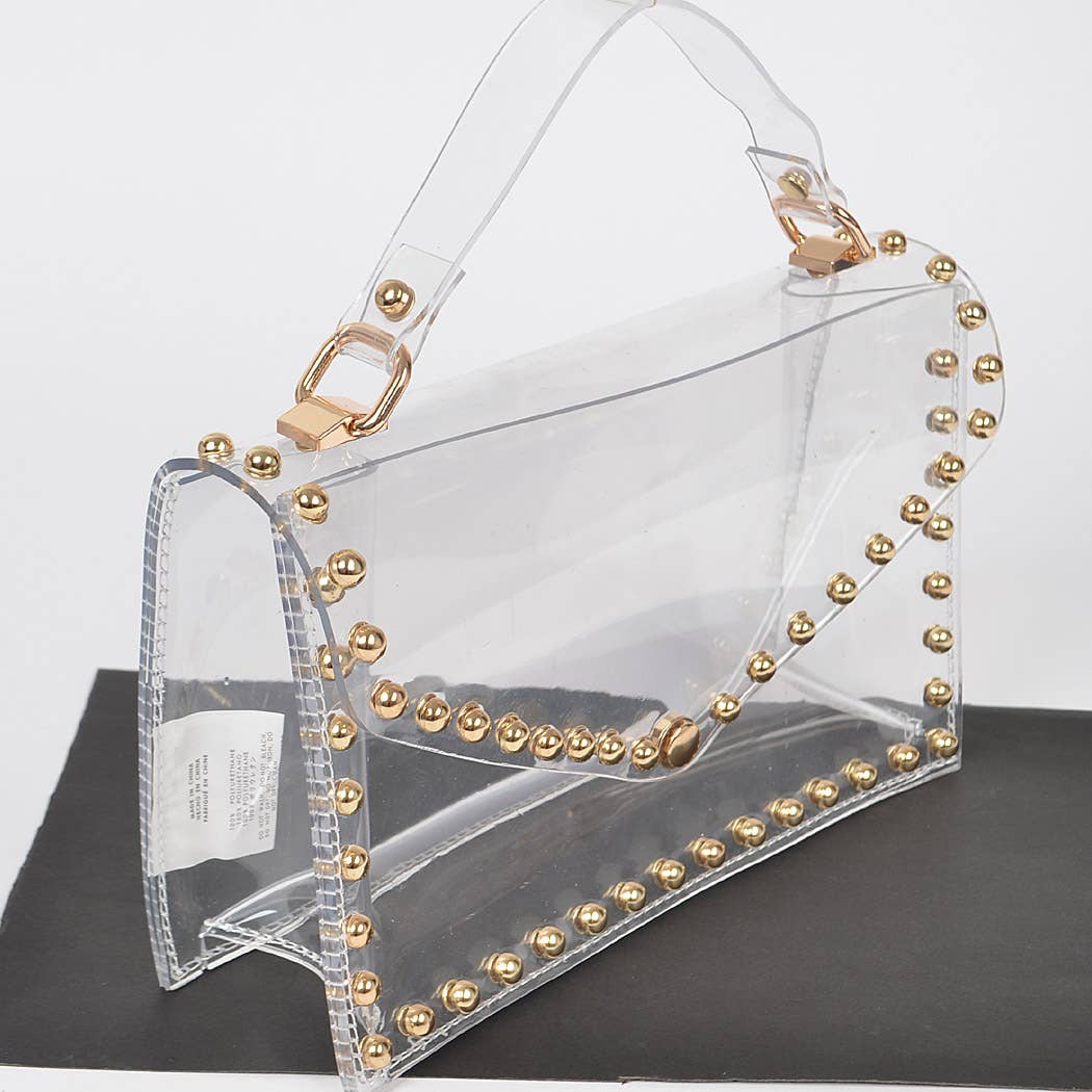 Gold Round Stud Clear Bag