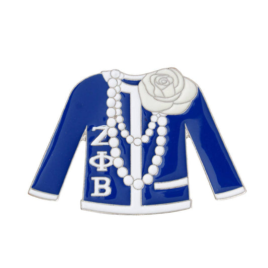 Zeta Phi Beta Blue White Sweater Sorority Pin: Blue and White / Rhodium / 2.15 x 3.25 inches