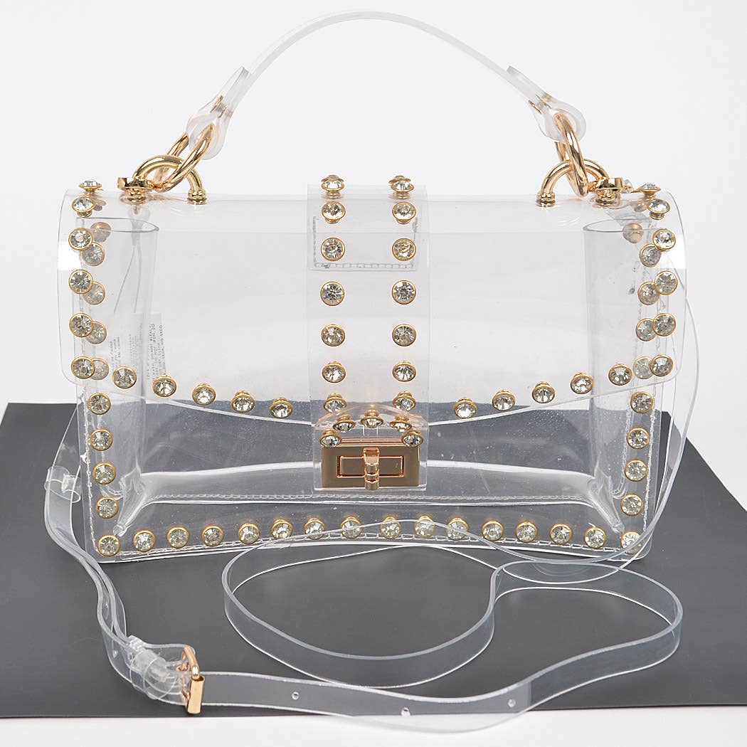 Glittering Rhinestone Transparent Crossbody Purse: Clear Gold