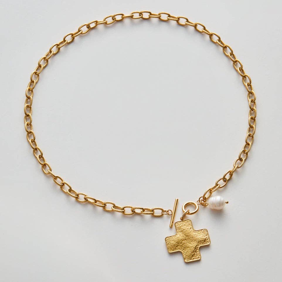 18K Gold PVD Plated Stainless Steel Cross Pendant Necklace – 8021: S0OX3T8021