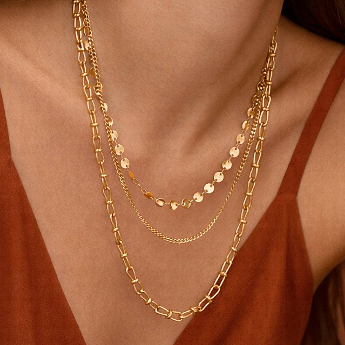 18K Gold PVD Plated Waterproof Stainless Steel Chain Necklace - 7551: S0OX3T7551