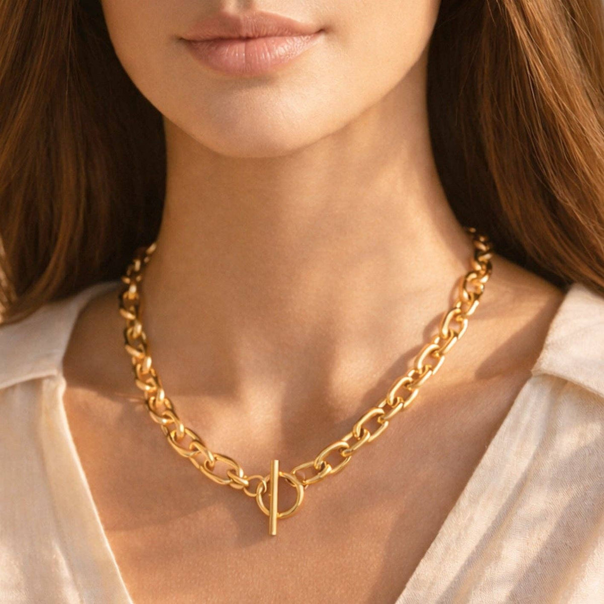 18K Gold PVD Plated Waterproof Stainless Steel Chain Necklace - 7209: S0OX3T7209 Smooth Chain