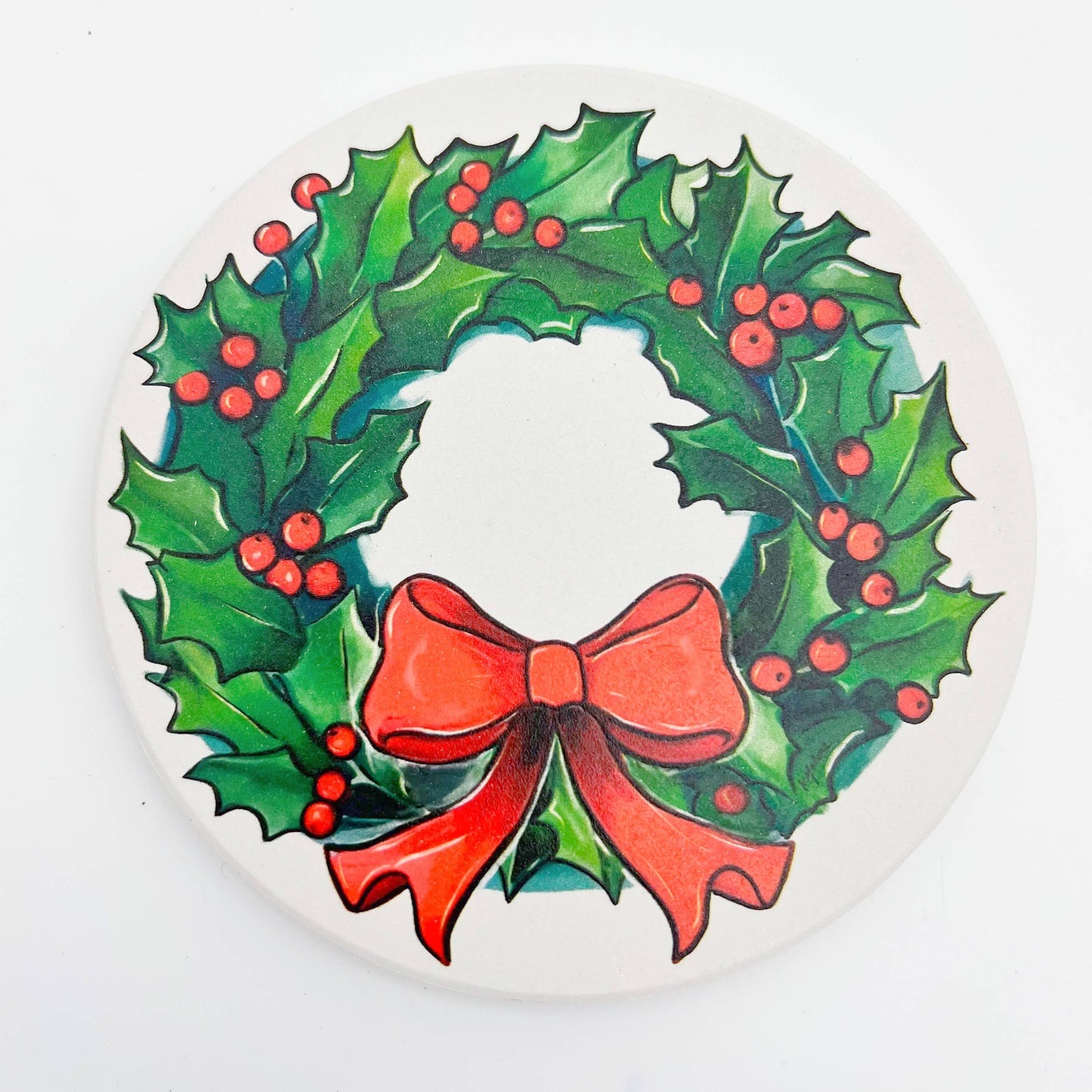 Holly Holiday Wreath Coaster - Christmas December Decor