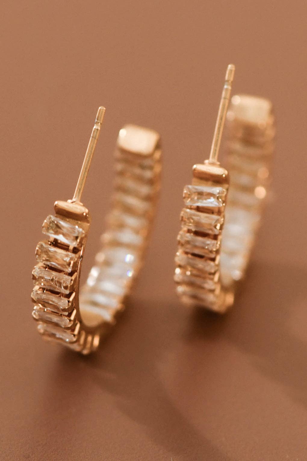 18K Gold Plated Stainless Steel Rhinestone Hoop Earrings - 7983: S0OX3T7983