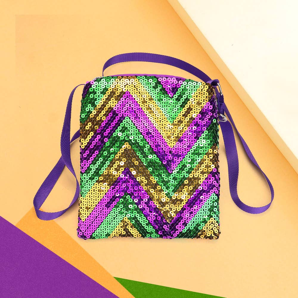 Mardi Gras Sequin Chevron Rectangle Crossbody Bag