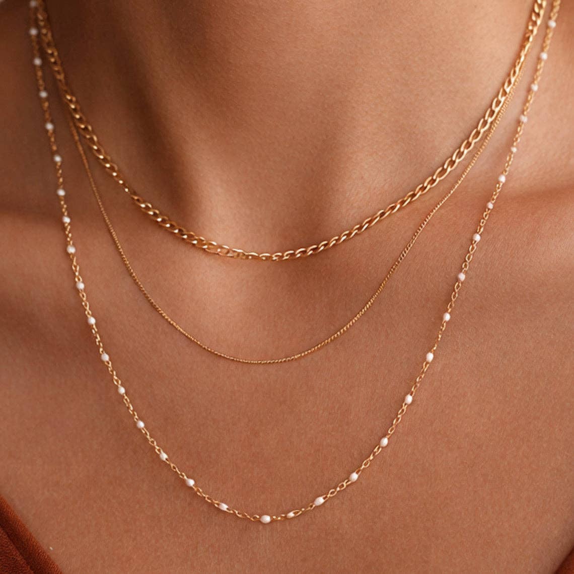 18K Gold PVD Plated Waterproof Stainless Steel Chain Necklace - 7537: S0OX3T7537