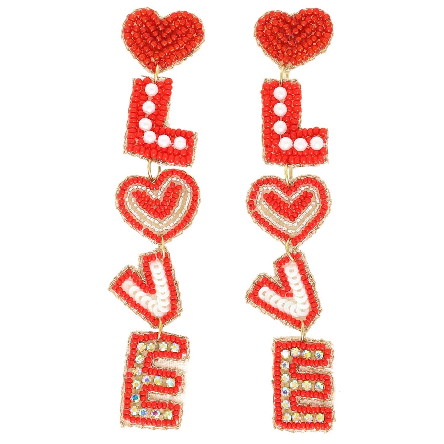 Love Valentine's Letter Jeweled Beaded Earrings: Pink