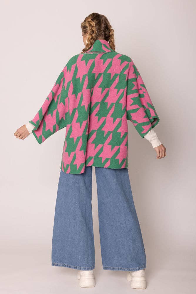 AKA Sorority Houndstooth Knit Pink Green Cardigan: Pink and Green / Multi Tone / 29.5 x 28.7 inches