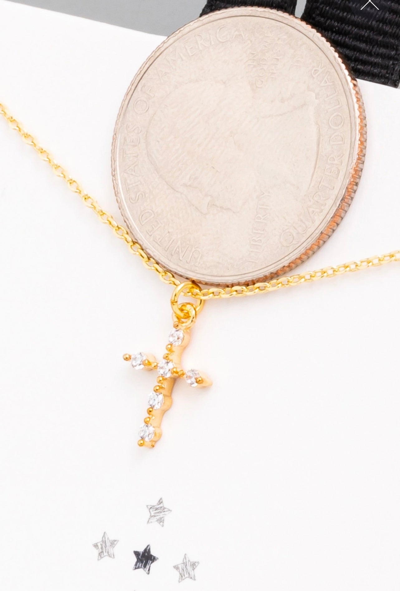 Belief Rhinestone Cross Necklace GOLD