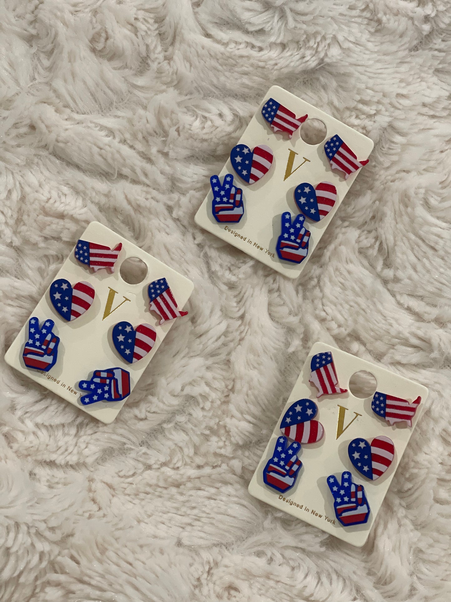 Set of 3 Acrylic Patriotic Stud Earrings